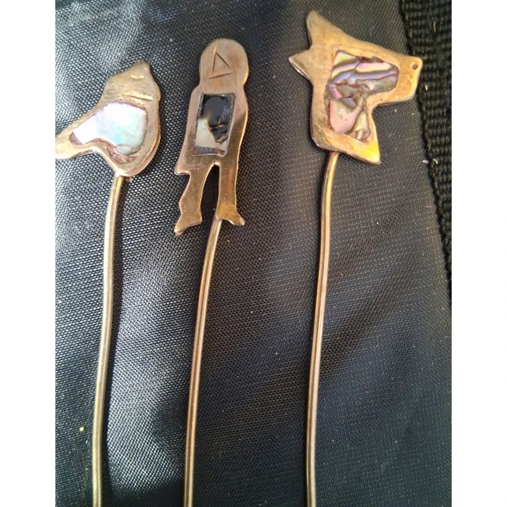 22 Vintage Mexican Alpaca Silver Cocktail Forks/Picks with Abalone Inlay